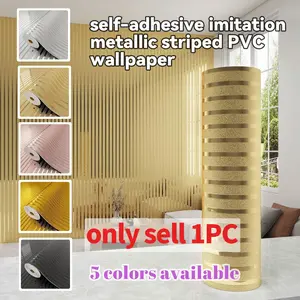 One roll of self-adhesive, metallic-textured striped grid wallpaper. Easy to install (tear and stick), wear-resistant and easy to clean. 15.7 inches x 118.1 inches. Suitable for beautifying and renovating walls in bedrooms, living rooms, bathrooms, etc.