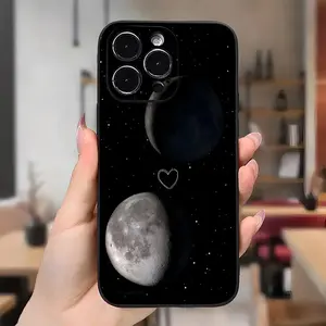 Compatible with iPhone 16 15 Pro Max Plus 14 13 12 11 X XR Moon Heart Starry Night Aesthetic  Pattern Rugged Durable shockproof Anti-Scratch soft Silicone case