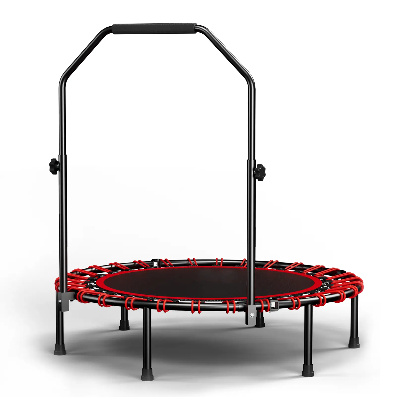 40 in Foldable Mini Trampoline for Adults with Adjustable Handlebar, Quiet Bungee Fitness Rebounder with 30 Elastic Cords, 6 Legs, for Indoor Home Workouts