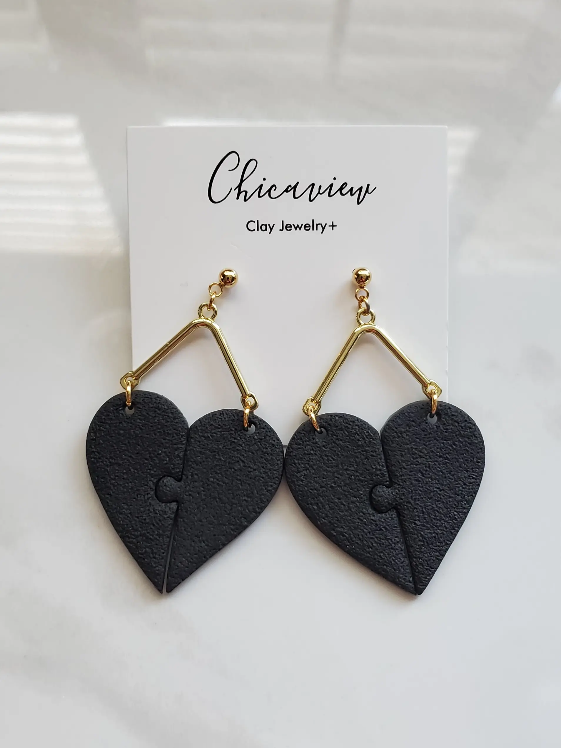 Polymer Clay Earrings - Heart Status Black Valentine Earrings