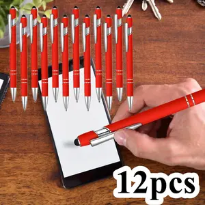 12 Pack Black Ink Ballpoint Pens with Stylus Tips, 1.0mm Metal Pen Stylus Pen for Touch Screens, 2-in-1 Touch Screen Stylus, Office Stationery & Supplies