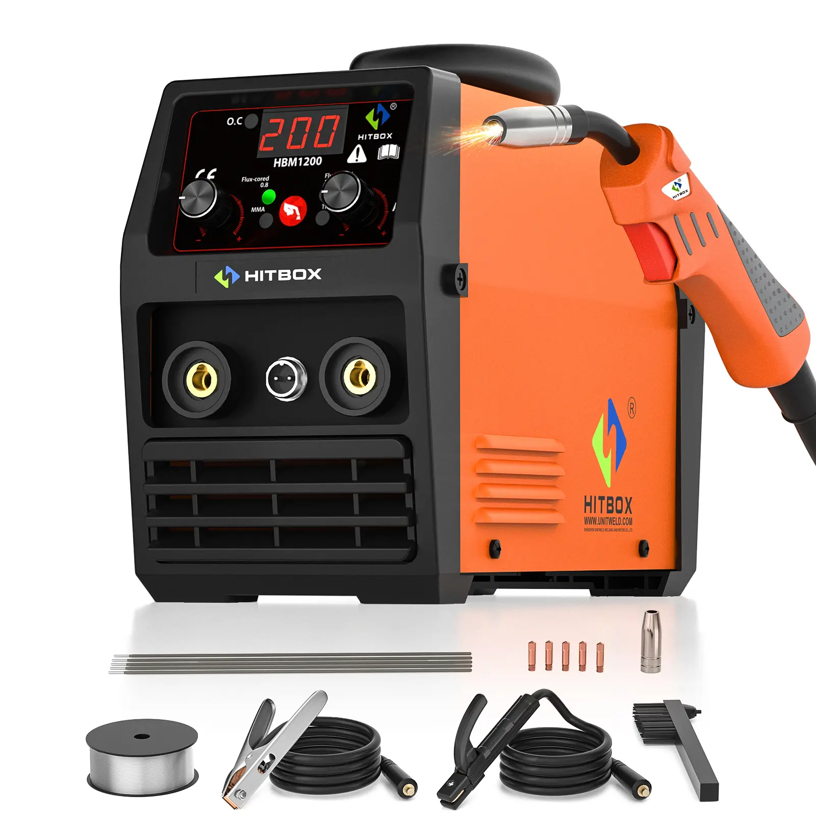 HITBOX HBM1200 3 in 1 welder Gasless MIG, Lift TIG, perfect Stick welding 140A MIG Welder Gasless 110V/220V Dual Voltage Flux Core Welder Synergy MIG Welding Machine, Welding Beginner, Over-Voltage Protection