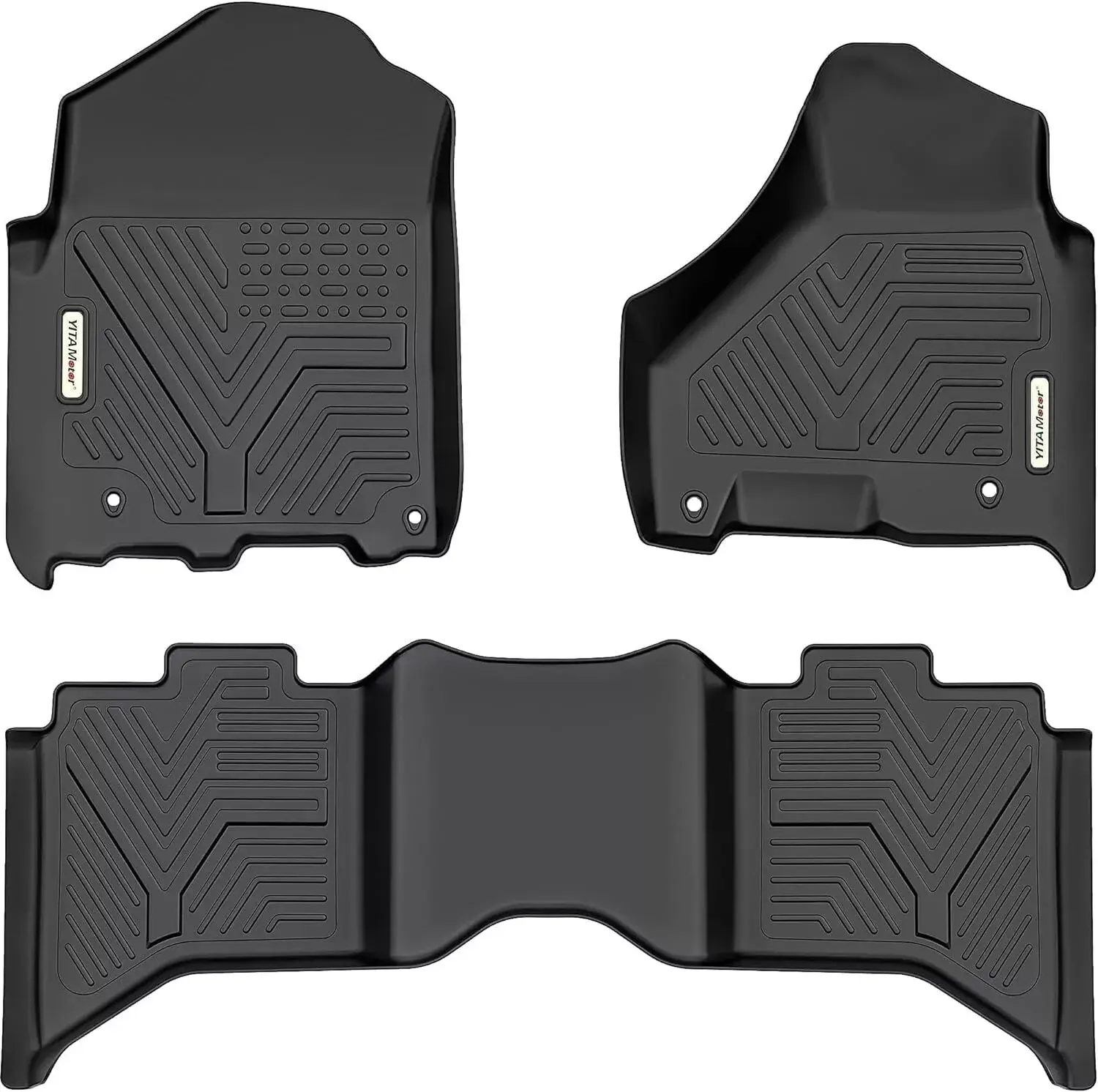 TPE Floor Mats Fit for 2013-2018 Dodge Ram 1500/2500/3500 Crew Cab, 2019-2024 Ram 1500 Classic Crew Cab 1st & 2nd Row All Weather Heavy Duty Floor Liners Black