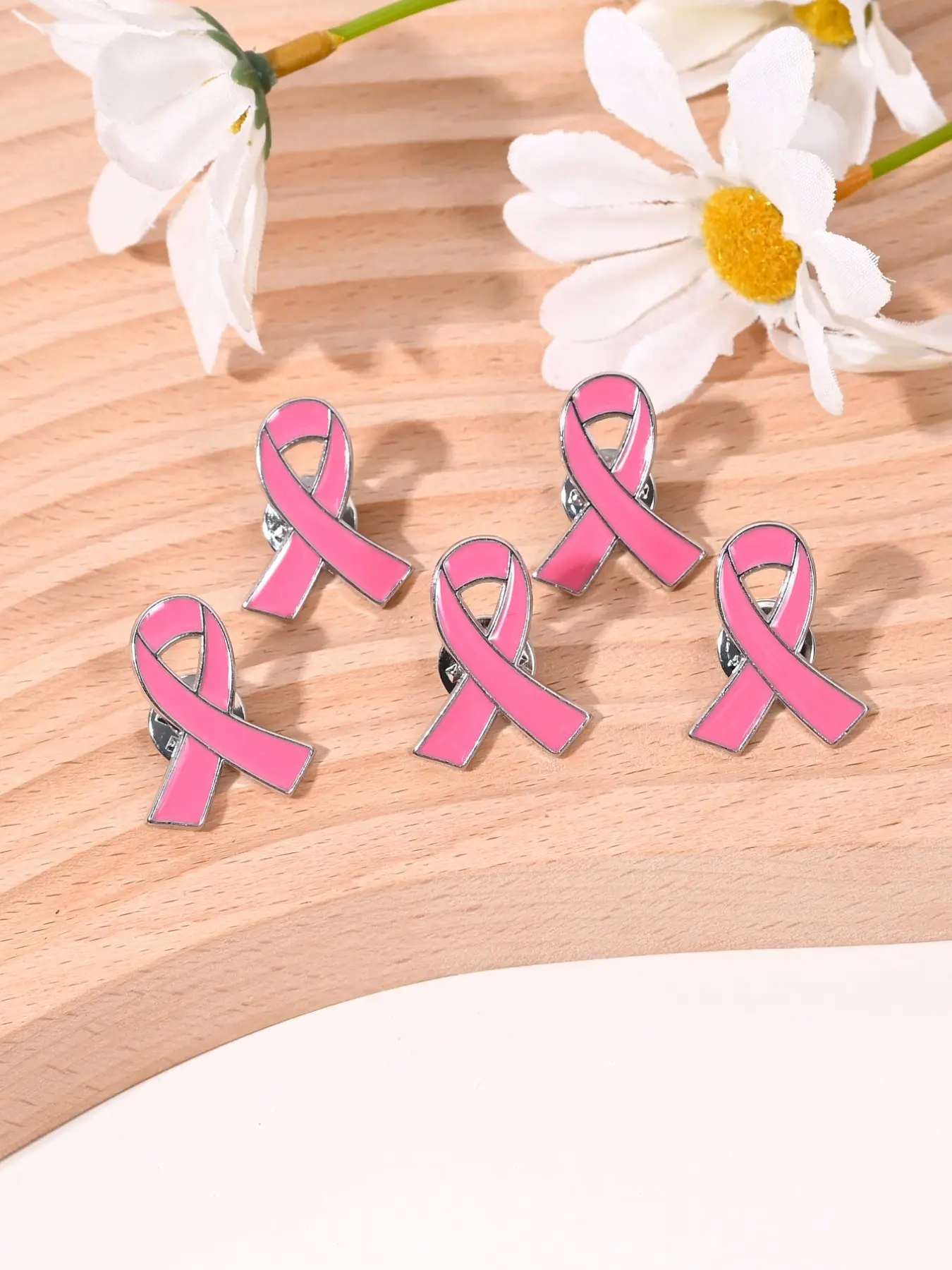 50pcs Sweet Cute Ribbon Bow Badges, Women's Lapel Pins, Anti-Exposure Suit Shirt Decor, Scarf Clip, Breast Cancer Awareness Pins