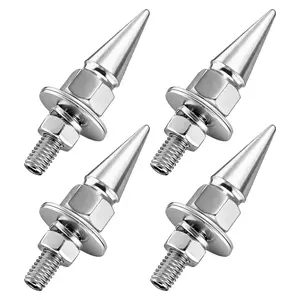 4PCS Spikes License Plate Screws for Car, Anti Theft Spike Shape Auto Tag Frame Fastener Bolts Kit, Cool Aluminum Alloy License Plate Fastening Screws for Car Truck Motorcycle (Silver)