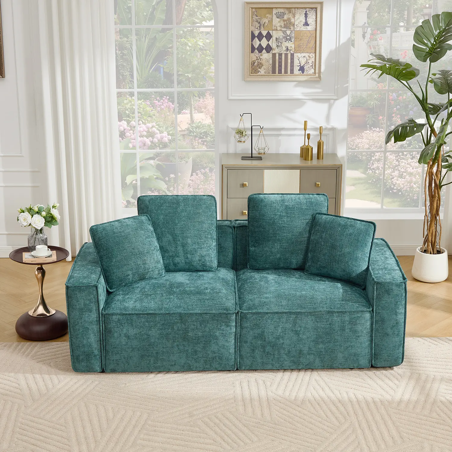 Tbfit Boneless Modular Cloud Couch - 78in Chenille Indoor Sectional Sofa with Deep Seats, Wide Armrests, 4 Pillows, Green Boneless Modular Sofa,dorm essentials,home decor