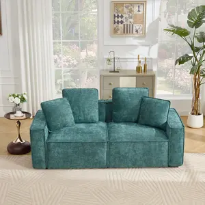 Tbfit Modular Cloud Couch - 78" Chenille Sectional Sofa with Deep Seats, Wide Armrests, and 4 Pillows, Green (DealsforYouDays)