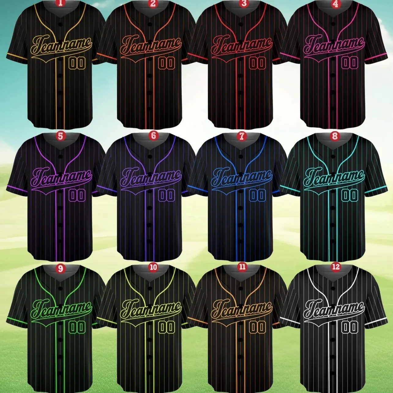 Personalized Team Name And Number Pinstripe Baseball Jersey, Custom Stripe Line Color Baseball Jersey