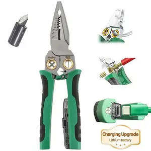 8-in-1 Rechargeable Electrician Pliers with Voltage Tester, USB-C Charging – AC/DC 12-250V Non-Contact Detector, Wire Stripper/Cutter/Splitter for Electrical, HVAC, Automotive