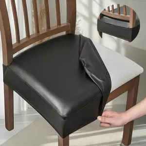 Waterproof Dining Chair Cover Elastic PU Leather Black 17.7x17.7x3 inch High Elasticity Soft Durability Protection for Kitchens & Restaurants