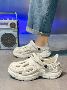 Unisex Off-White Texture Clogs: Rhombus Platform Design, All-Season Versatile Comfort Sandals