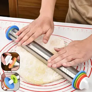 Adjustable Stainless Steel Rolling Pin with Thickness Rings, Precision Control, Uniform Dough, Perfect for Christmas Baking, Ideal for Holiday Pies & Pastries