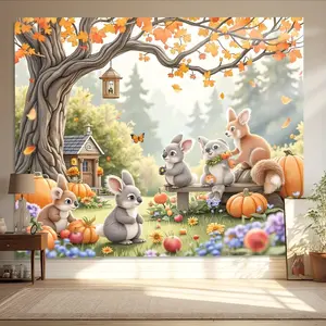 Reusable Polyester Fall Animals Wall Banner - 1pc Woodland & Autumn Creatures Home Decor, Suitable for Fall-Themed Party, Birthday Backdrops