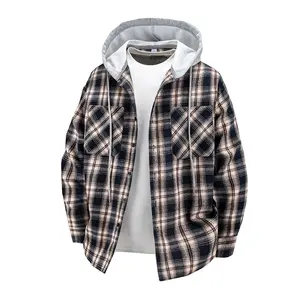 Men's Spring and Autumn Plaid Hooded Shirt - Regular Fit Casual Long-Sleeve Pocket Top, Ideal for Men's Daily Leisure Wear