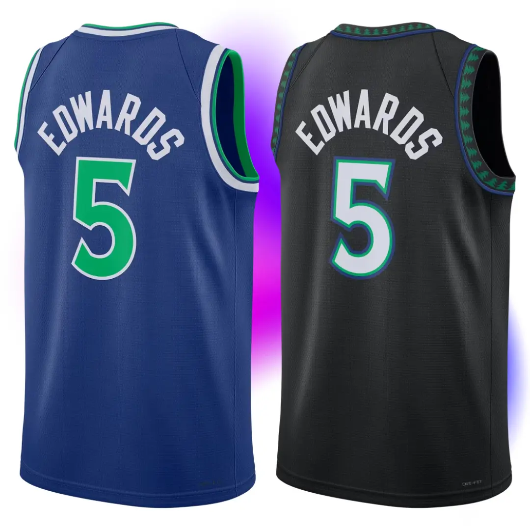 Full Printed Logo Edwards #5 Inspired Basketball Jersey, Blue Black Mesh Sleeveless Fan Shirt, Game Day Sportswear