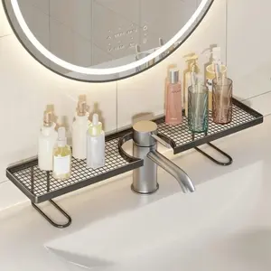 Bathroom faucet storage rack, mesh no-drill drain rack, skincare and cosmetic organizer, space-saving vertical storage rack and basket, suitable for use in bathrooms, sinks, and kitchens