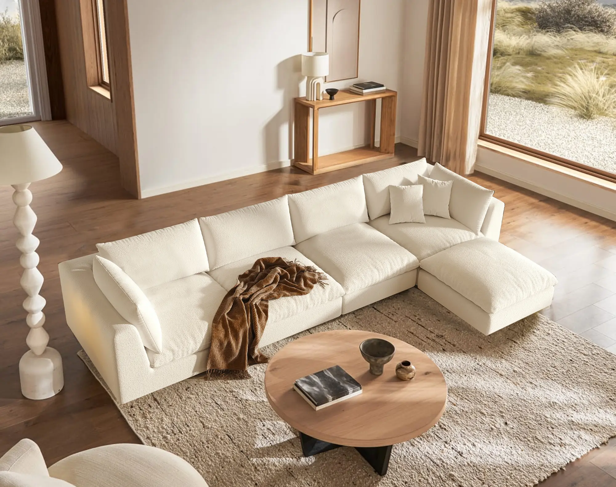 156.7'' Oversized Modular Cloud Couch, 5-Seater Sectional Sofa with Ottoman, Modern Lounge Sofa with Removable & Washable Covers