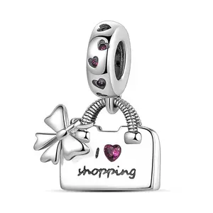 I Love Shopping Bag Dangle Charm | Cute Handbag Bead for Bracelets | Fashion Jewelry Gift
