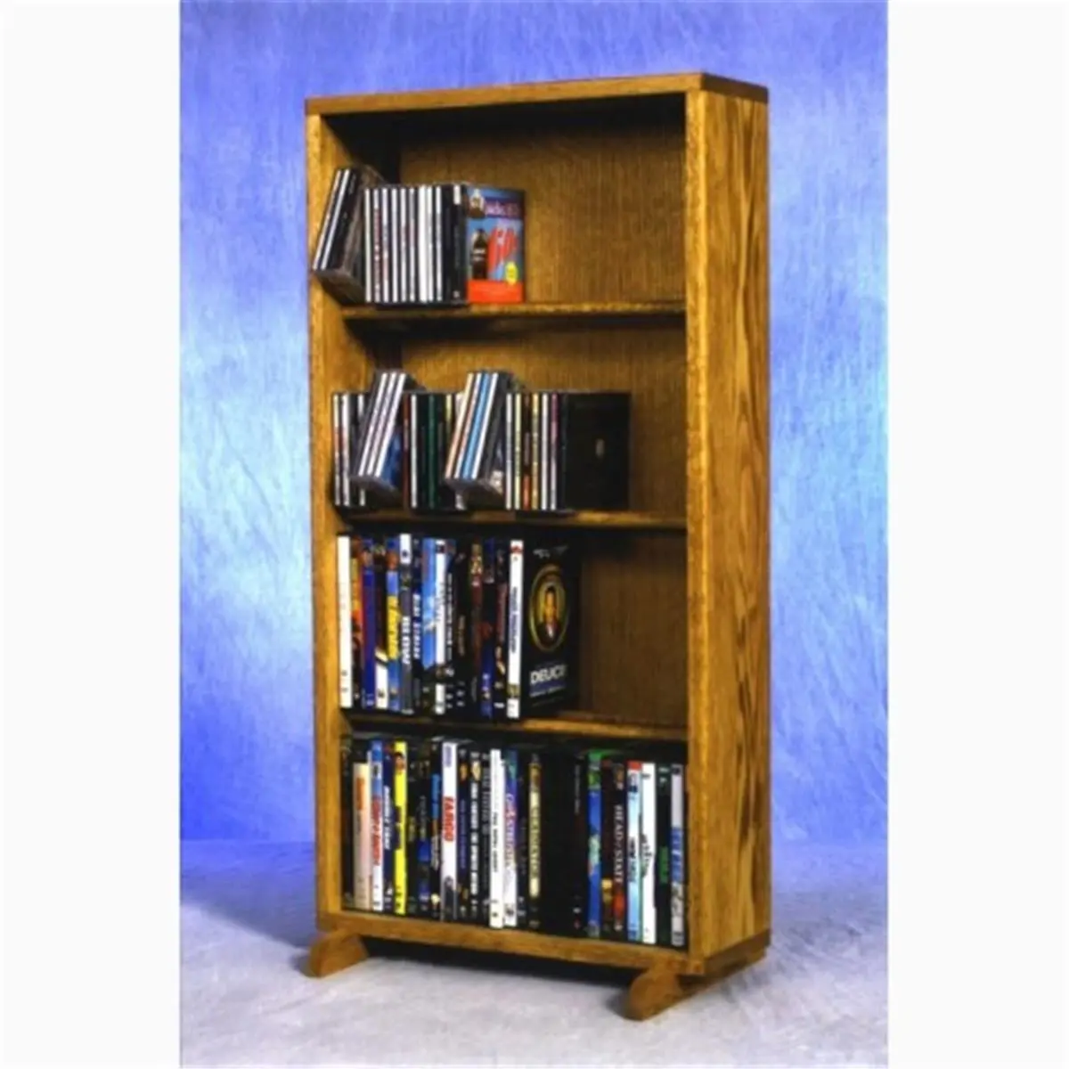 212 MAIN Honey Oak Solid Wood CD-DVD Cabinet Tower - Hand-Crafted, Fully Assembled, 4-Row Dowel Construction, Tower Shape Indoor Furniture Shelving Rack