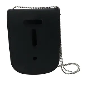 CTM Personalized Leather Curved Rectangle Badge Holder Wallet, Men's Wallet with Back ID Window and Neck Chain, Ctm Personalized Badge