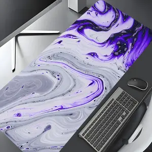 Purple Marble Fluid Art Extended Large Gaming Mouse Pad,Aesthetic Desktop Drotection Pad,Washable Rubber Pad Non-Slip Lock Edge Multi-Size Mouse Pad Suitable For Home Office,Good Gift for Family and friends