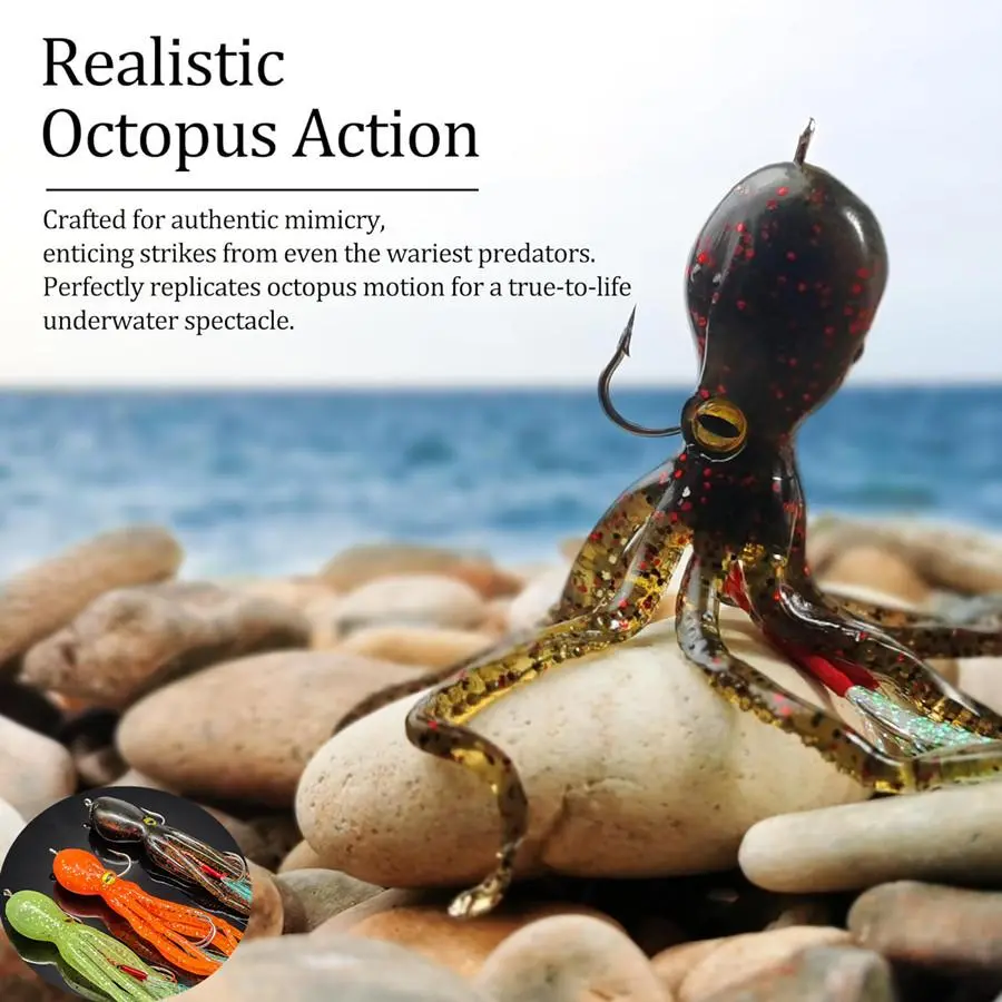 Octopus Shaped Fishing Lure, Artificial Fishing Lure, Soft Lures, Soft Fishing Lure with Hook, Lifelike Fishing Bait, Professional Fishing Accessories, Fishing Equipment for Outdoor Fishing