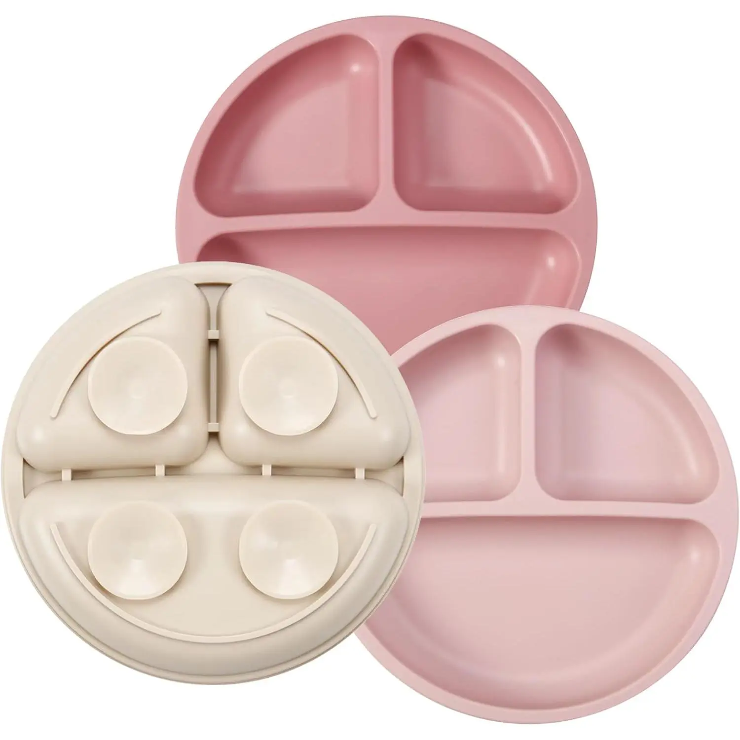 3 Pack  Plates,  Divided Suction Plate for ,   -Grade  Unbreakable  Plate (/Linen/Light )