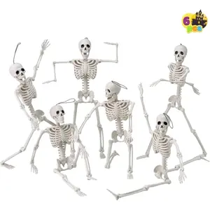 6 PCS 16" Halloween Skeleton Decor, Full Body Posable Movable Joints, Hanging Skeletons for Halloween Decoration Indoor Outdoor, Graveyard Haunted House Prop, Spooky Scene Party Favor