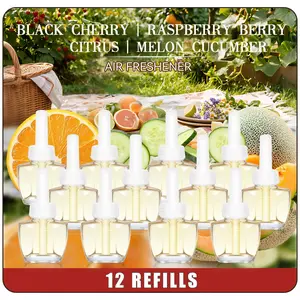 12Pcs Electric Plug-in Air Freshener Refills -Black Cherry,Raspberry Berry,Citrus,Melon Cucumber- Home Fragrance Refills for Home Care Supplies