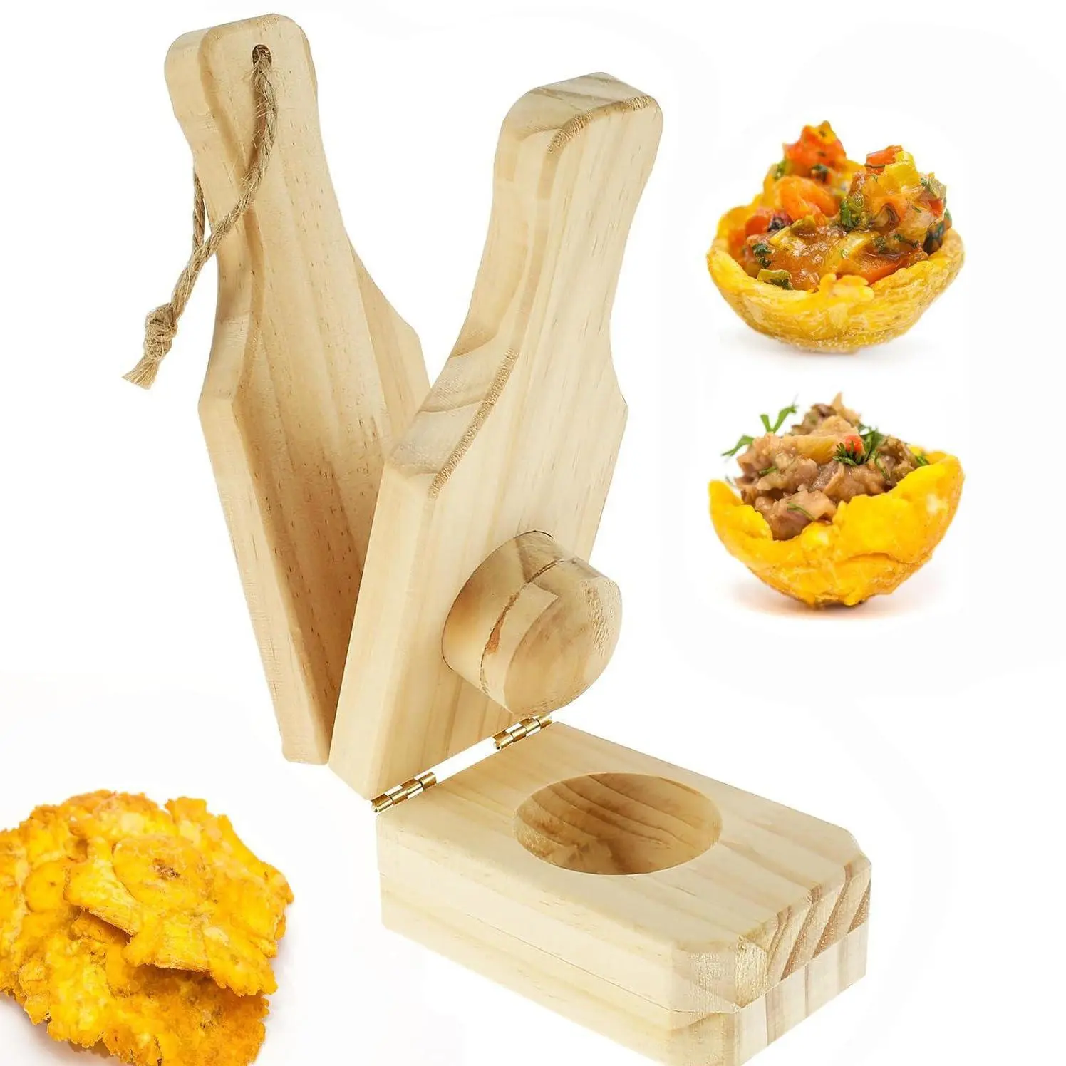 Mini Wooden Tostones & Plantain Press, 2-in-1 Smasher Mold For Crispy Green Plantains, Banana Smash Maker With Cup, Traditional Latin Kitchen Tool