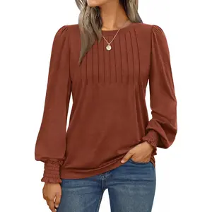 Long-sleeved shirt, women's pleated business casual shirt, featuring pleated cuffs