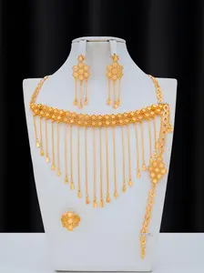 Elegant Champagne Gold 5-Piece Brass Matching Jewelry Set, Choose from Floral, Water Drop & Diamond Shapes, Ideal for Weddings and Special Events