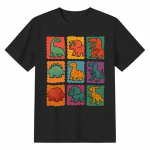 Retro Dino Grid Graphic Tee Dinosaur Shirt