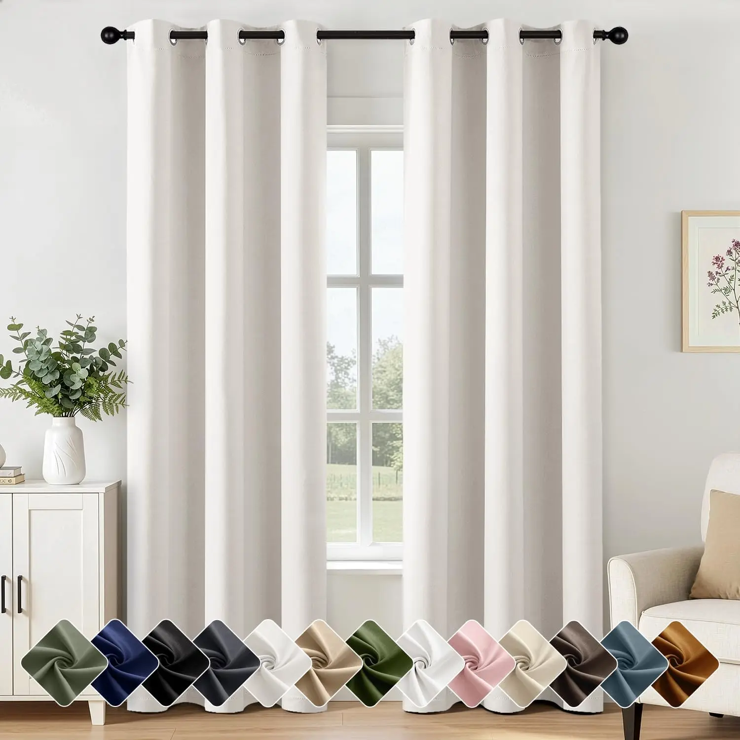 Pure White Blackout Curtains for Bedroom Living Room W40 x L84 Inch