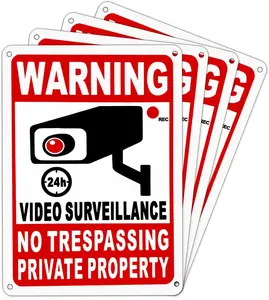 No Trespassing Signs with Camera Alert | 4-Pack Aluminum 10x7