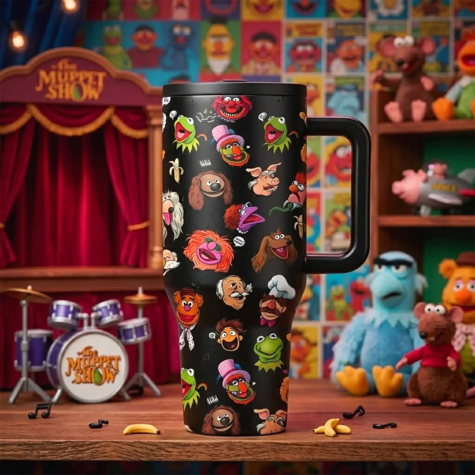 40oz Insulated Coffee Tumbler with Handle, The Muppet Show Double-Wall Vacuum Cup, Flasks, Leakproof Travel Mug Keeps Drinks Hot 12H Cold 24H, Fan Collectible Gift for Men and Women, Drinkware
