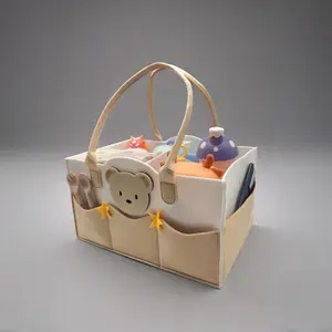 Felt Cartoon Mommy Bag for Baby, Multifunctional Diaper Bag, Outdoor Travel Storage for Diapers Toys Bottles Wipes and More, Essential Baby Care Organizer