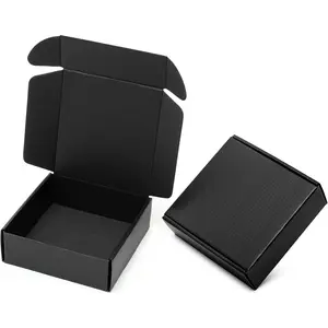 6x6x2" Small Black Shipping Boxes - 24 Pack Corrugated Cardboard Mailing Box Packaging for Small Business - Tab Locking Literature Mailer Flat Empty Gift Packing Supplies