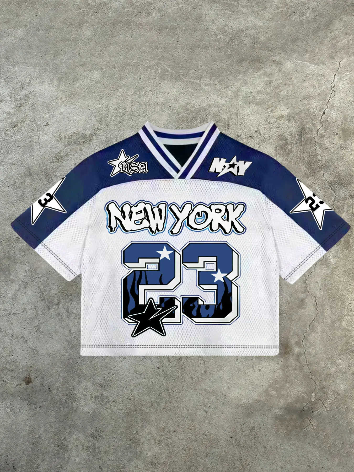 Men's Trendy New York 23 Number Jersey, Casual Sports Jersey, Streetwear Sport Top, Casual Sports Tops, Casual Sportswear, Graphic Print Mesh Fabric, Casual Fitted Long Sleeve, Street Style Essential for Fall & Winter, Stylish Jersey