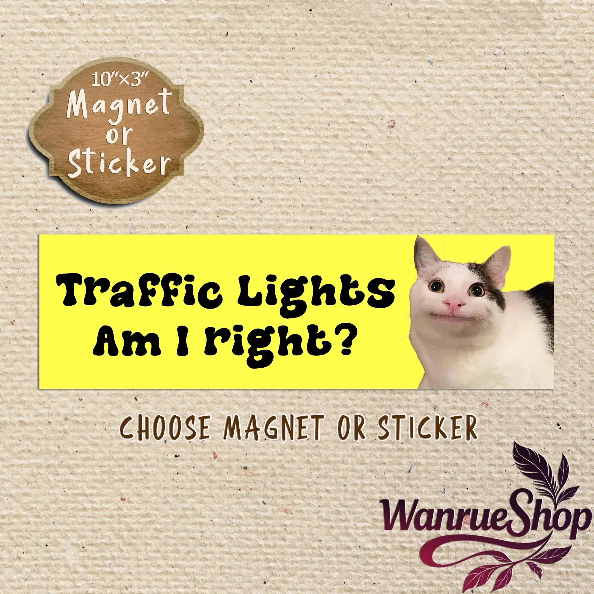 Traffic Lights Am I Right? Funny Car Magnet,Yellow Accessory Bumper Stickers/Car Magnet,Beluga Cat Meme Decal Gift,Weatherproof Sticker