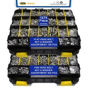 1575 PCS Stainless Nuts Kit With Pan Flat Head Screws Organizer Box