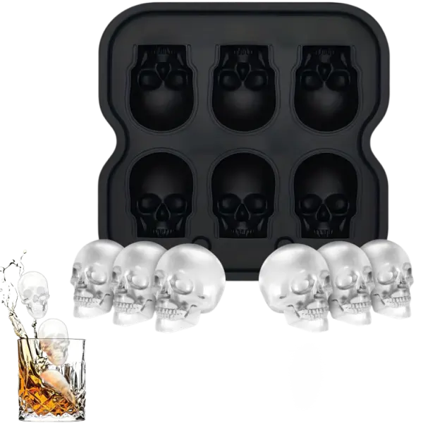 Flexible Food Grade Skull Ice Cube Molds, Set of 6 3D Skull Freezer Trays, Cool Skull Ice Bites for Bar, Halloween Themed Party Drinks
