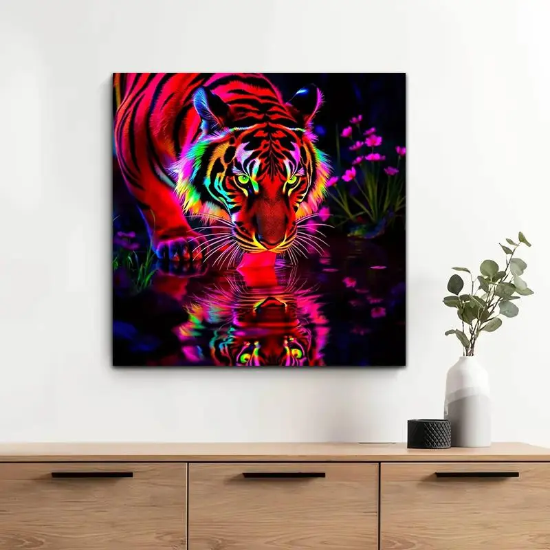 Tiger Pattern DIY Diamond Arts Colorful Painting Kit without Frame, 5D Diamond Arts Colorful Painting Kit, Wall Art Decor for Home Living Room Bedroom, Diamond Painting Kits