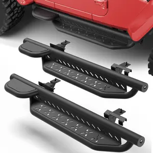 Running Boards for 2019 - 2025 Jeep Wrangler JL(2 DOORS ONLY), Two-Raised Step Design, Heavy-Duty Carbon Steel Nerf Bars, 2PCS