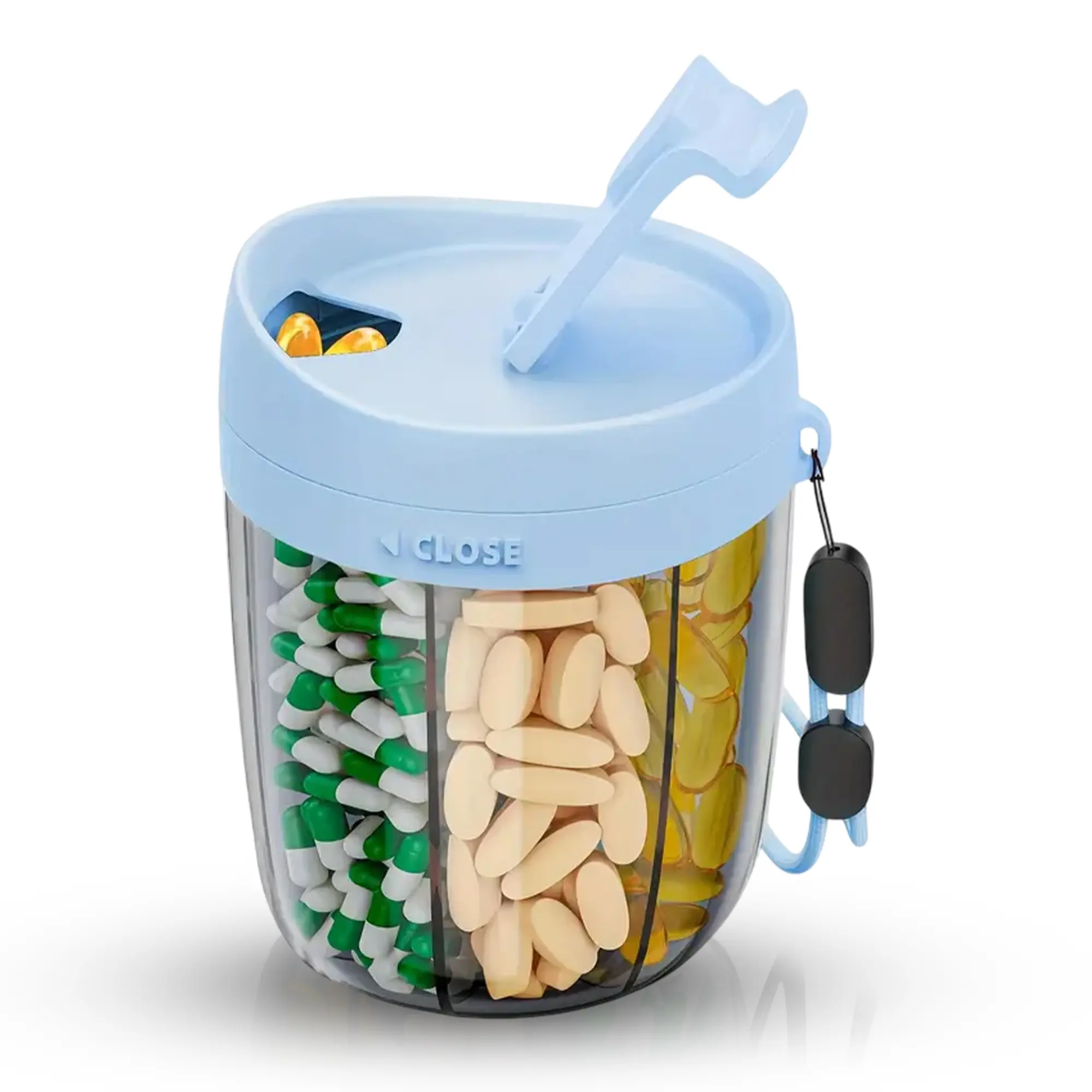 Large Blue Pill Dispenser 6 Large Compartments, Portable Easy Wide Opening Anti-Mix Pill Bottle Organizer For Travel, Medications Vitamins Supplements BPA-Free Healthcare