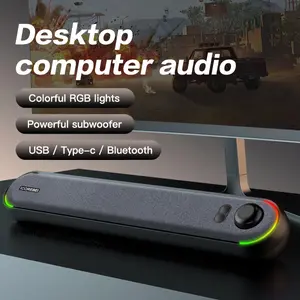 Desktop computer speaker, soundbar, compatible with Mac, desktop, laptop, tablet, monitor, PC, and mobile phone; USB to Type-C power supply; Bluetooth connectivity; RGB lighting; wired gaming speaker