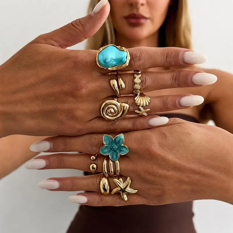 Girls Club 10 pc Boho Beach Ring Set, Multipack