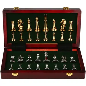 11Inch Large Deluxe Metal Chess Set - Portable Wooden Box with Alloy Pieces, Folding Board, Ideal for Adults