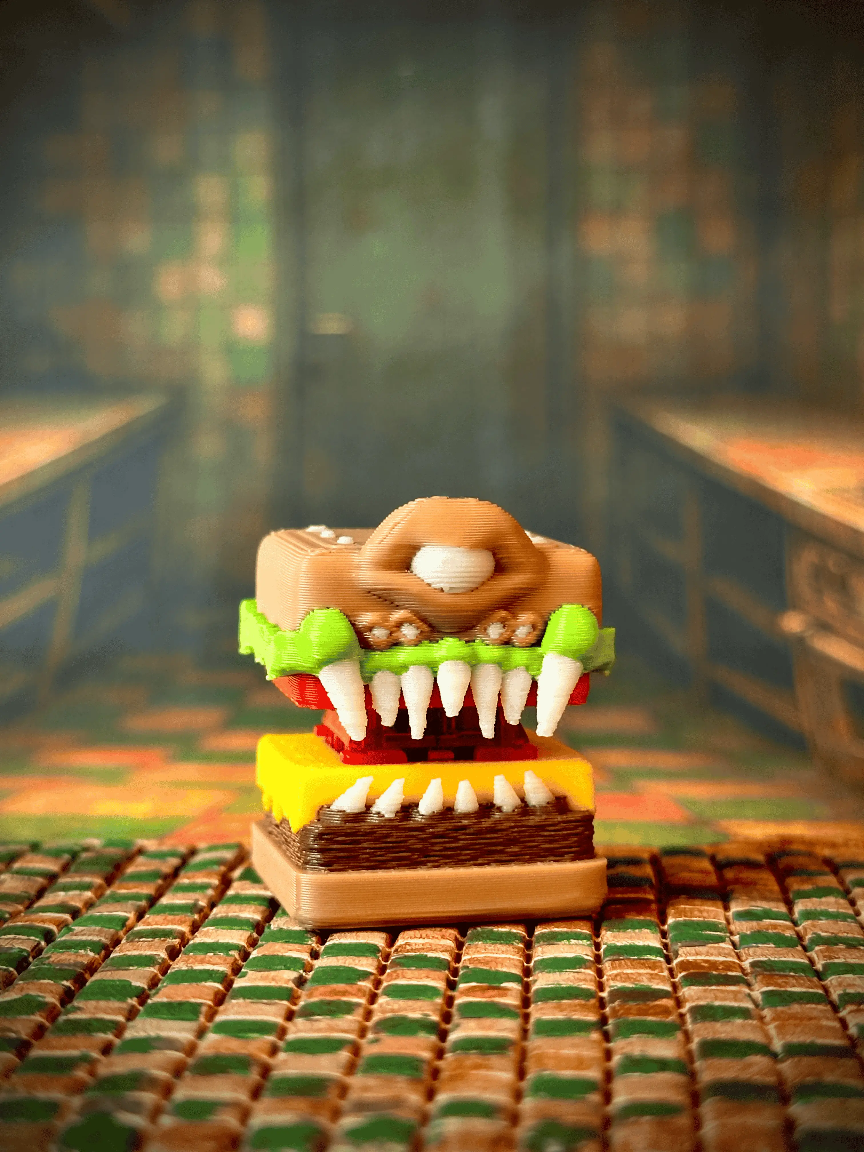 Fidget Burger with Teeth – 1 Inch Cube Fidget Clicker Toy | Monster Burger Desk Toy | Anxiety Relief | Unique Gift for Gamers & Collectors