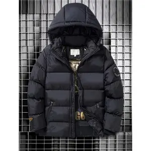 Boys' Red Winter Jacket - Warm, Thickened Thermal Coat, Hooded, Front Zipper, Letter Print Detail - Casual Children's Polyester Fiber Coat, Machine Washable